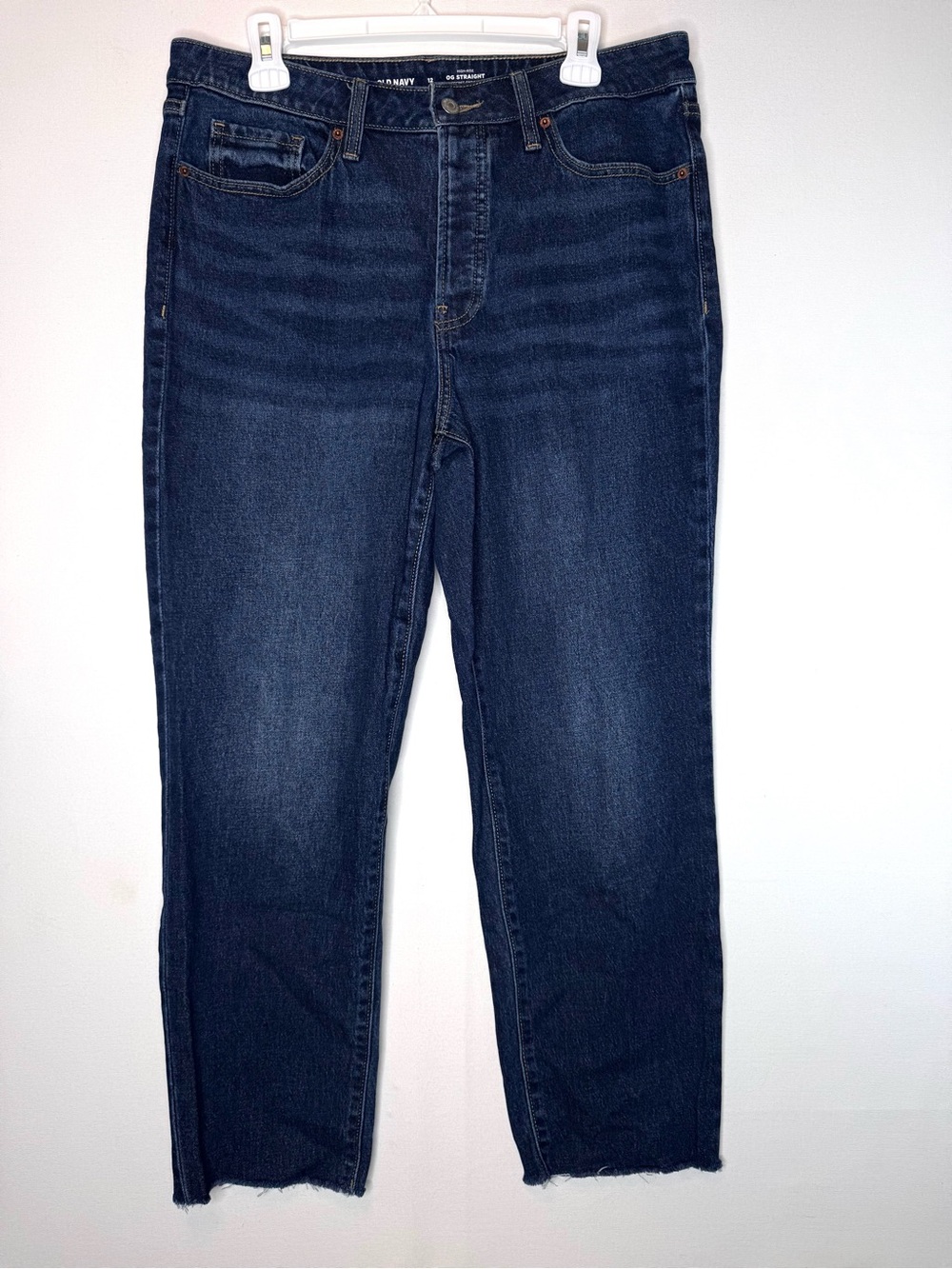 Old Navy OG Straight High Rise Button Fly "Twila" Jeans size 12 raw hem 34x27